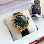 Discount Price Replica Cartier Ballon Bleu de D-Green Dial Black Leather Strap Watch